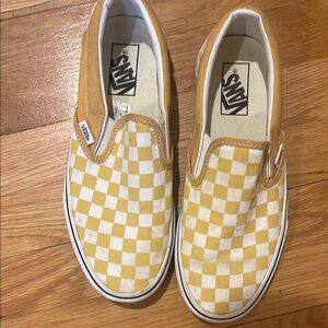 Vans Yellow Checkered Slip-On Shoes size 7.5 mens, 9 women’s.